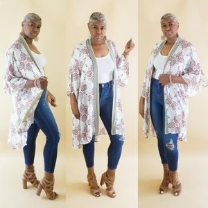 Medallion Print White Floral Kimono